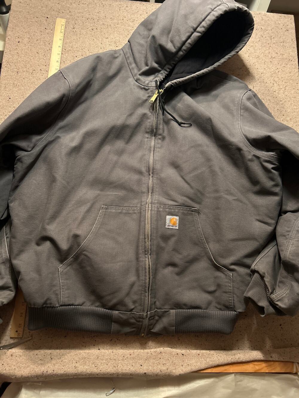 Carhartt Men's XXLT Heavy Canvas Coat J140 Hood Gray Quilted Liner Warm USA